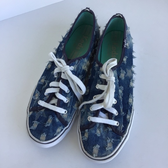 KEDS BLUE DISTRESSED SNEAKERS SIZE 7 - Picture 2 of 5